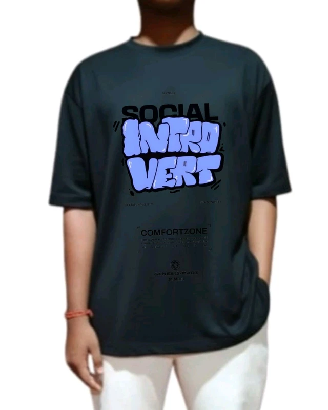 Men's Soft Black Comfortable "SOCIAL INTRO VERT" Tshirt. Oversized With Sporty And Gym Tshirt...