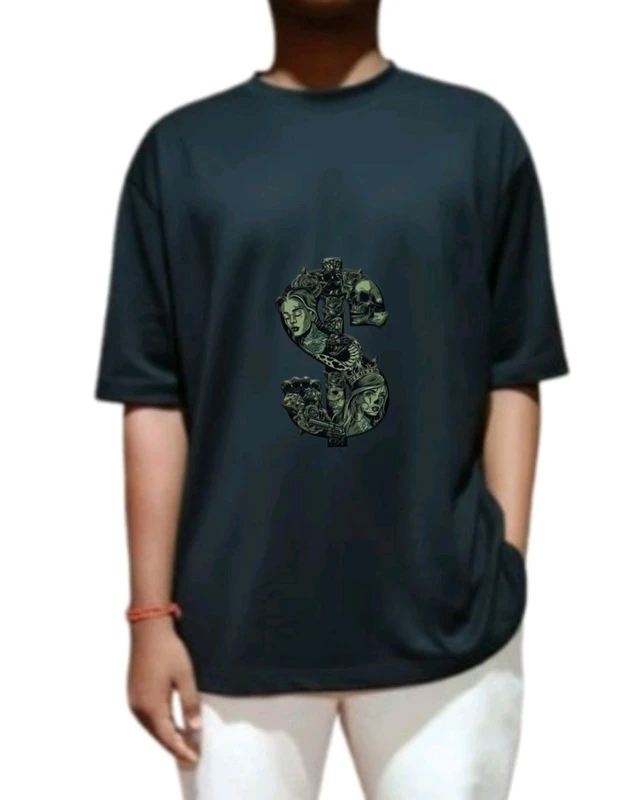 Men's Soft Black Comfortable "Money" Tshirt. Oversized With Sporty And Gym Tshirt... - Black, L