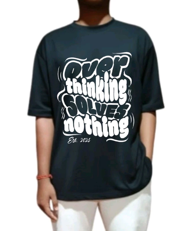 Men's Soft Black Comfortable "OVERTHINKING SOLVES NOTHING" Tshirt. Oversized With Sporty And Gym Tshirt...