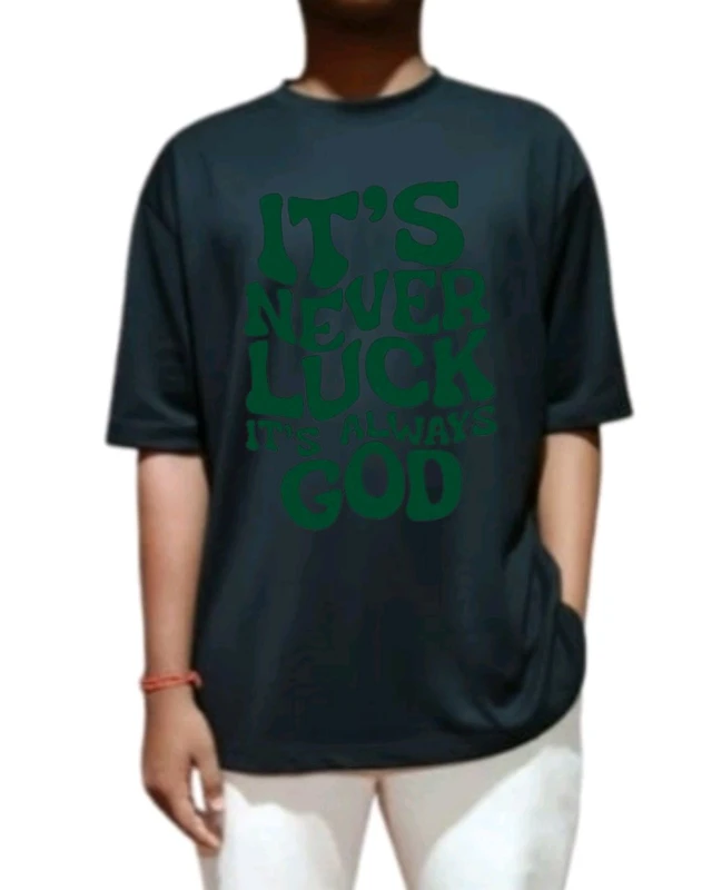 Men's Soft Black Comfortable "ITS NEVER LUCK" Tshirt. Oversized With Sporty And Gym Tshirt...
