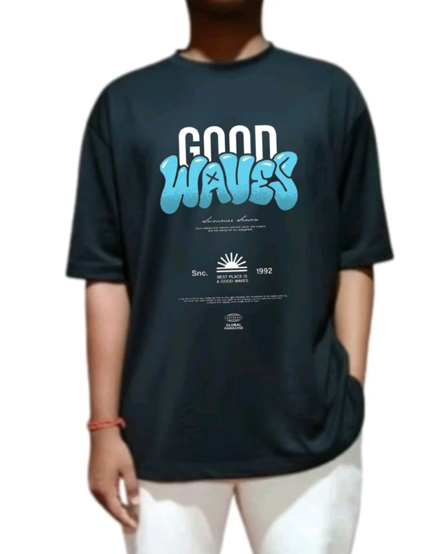 Men's Soft Black Comfortable "GOOD WAVES" Tshirt. Oversized With Sporty And Gym Tshirt...