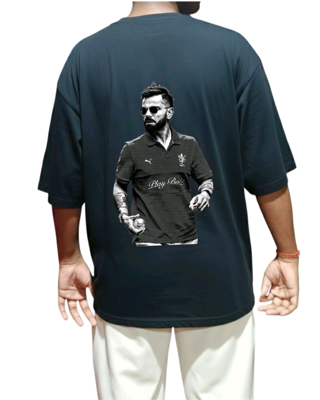 Men's Soft Black Comfortable "Virat Kohli" Tshirt. Oversized With Sporty And Gym Tshirt... - Black, S
