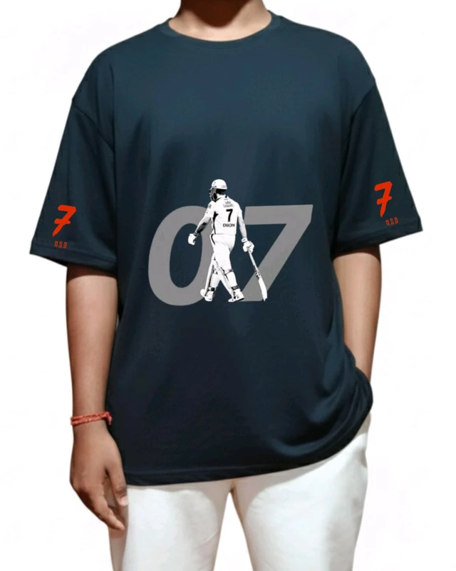 DSA CollectioN Men's Soft Black Comfortable "MS Dhoni" Tshirt. Oversized With Sporty And Gym Tshirt... - Black, XL