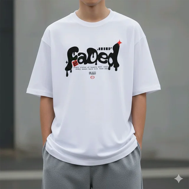 Men's White Oversize Faded T-Shirt | Soft Cotton, Comfortable Streetwear & Sports Tee | Back Graphic Anti-Hero Fit