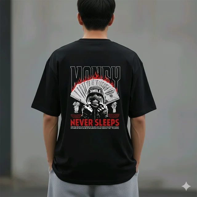 Men's Black Oversize Money T-Shirt | Soft Cotton, Comfortable Streetwear & Sports Tee | Back Graphic Anti-Hero Fit