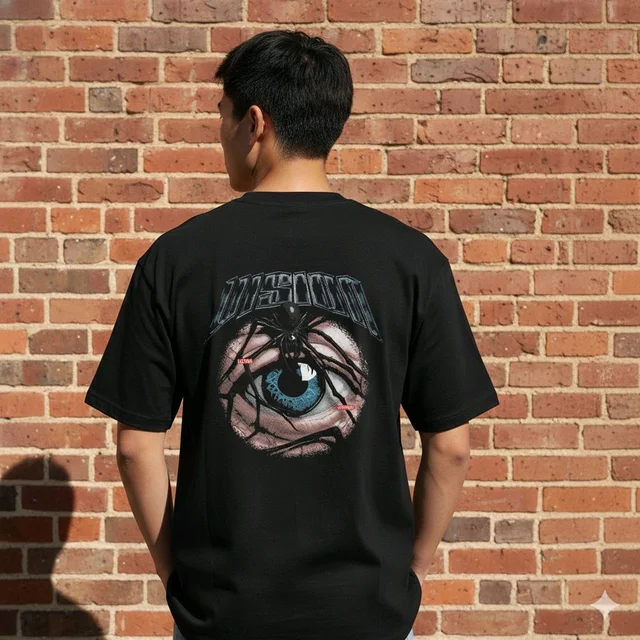 Men's Black Oversize BIG EYE T-Shirt | Soft Cotton, Comfortable Streetwear & Sports Tee | Back Graphic Anti-Hero Fit