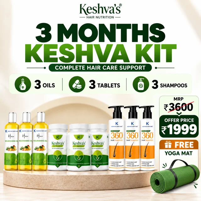 Keshva’s 3 Months Hair Care Kit (3 Oil + 3 Tablet + 3 Shampoo)