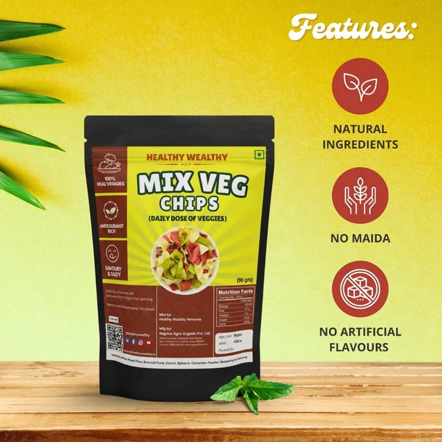 Healthy Wealthy Mix Veg Chips – 100% Real Veggies | Weight Loss & Daily Nutrition (90g)