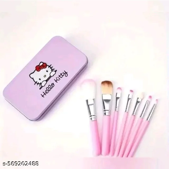 Soft Bristle Makeup Mini Brush Kit With Hello Kitty Print Storage Boxx| Blender | Makeup Blending Brushes Set of 7 - Pink