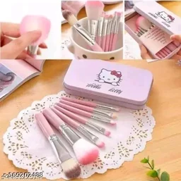 Soft Bristle Makeup Mini Brush Kit With Hello Kitty Print Storage Boxx| Blender | Makeup Blending Brushes Set of 7 - Pink