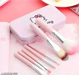 Soft Bristle Makeup Mini Brush Kit With Hello Kitty Print Storage Boxx| Blender | Makeup Blending Brushes Set of 7 - Pink