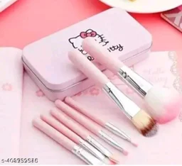Soft Bristle Makeup Mini Brush Kit With Hello Kitty Print Storage Boxx| Blender | Makeup Blending Brushes Set of 7 - Pink