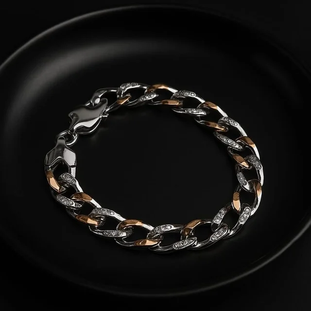 MASCULINE RHODIUM POLISHED SILVER BRACELET