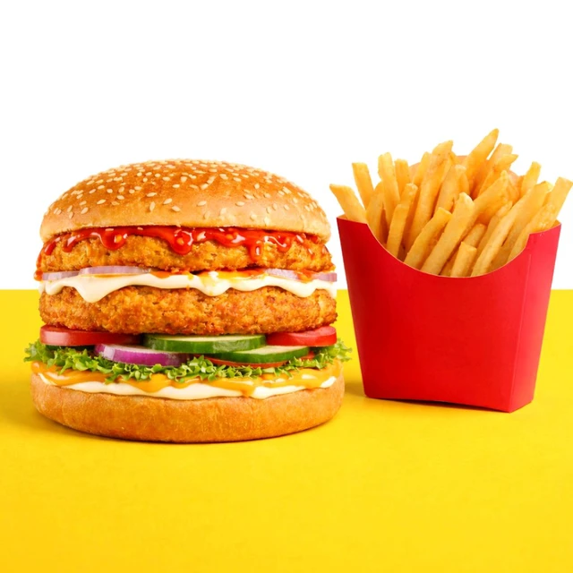Spicy Paneer And Aloo Tikki Burger With French Fry 