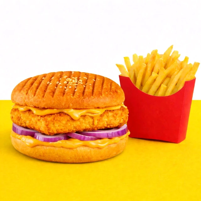 Tandoori Paneer Burger With French Fry 
