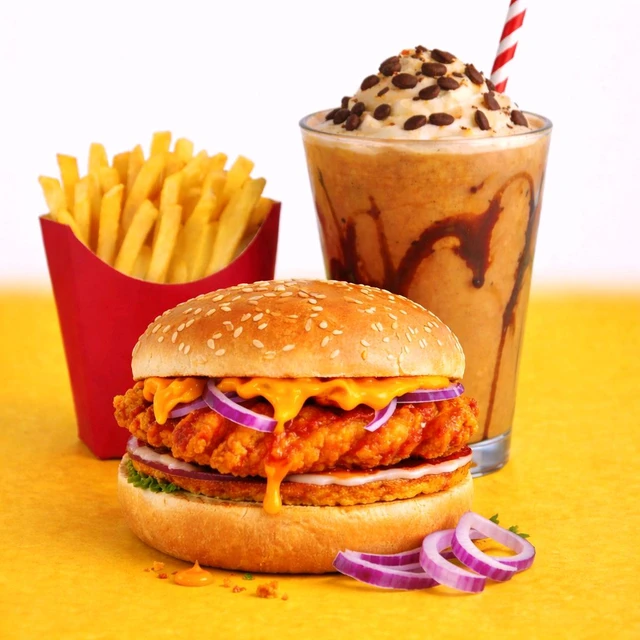Paneer Tikki Burger With French Fry 