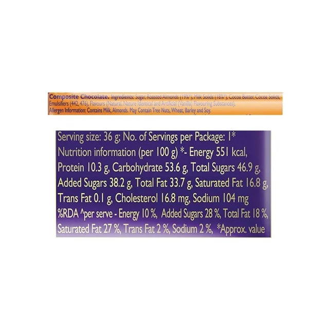 Cadbury Dairy Milk Roast Almond Milk Chocolate Bar - Pack of 2 - 2 x 36 g