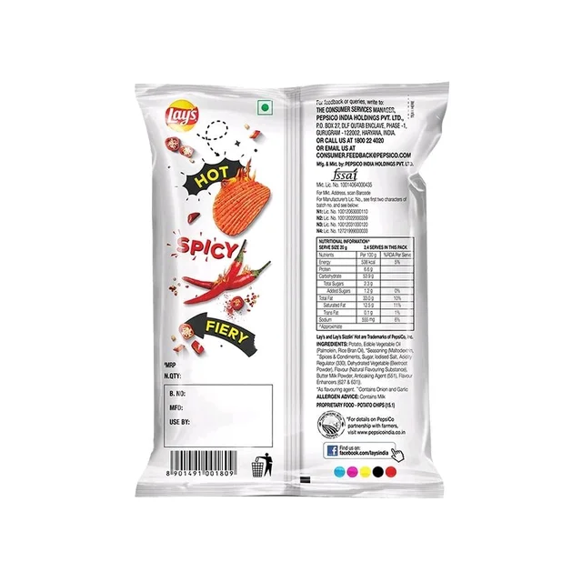 Lays Lay's Sizzling Hot Potato Chips - 48g, Chips