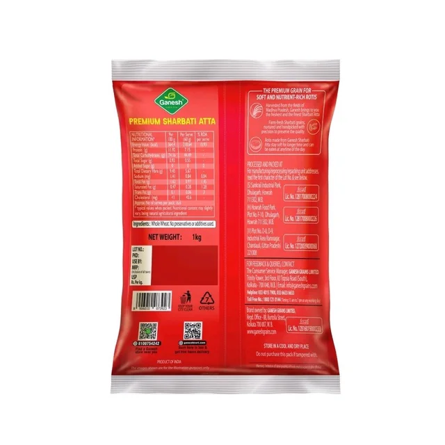 Ganesh Whole Wheat Premium Sharbati Atta - 1kg