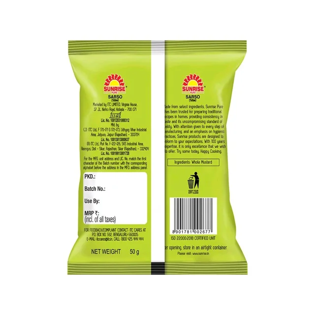 Sunrise Pure Yellow Mustard Seeds (Sarso) - 50g