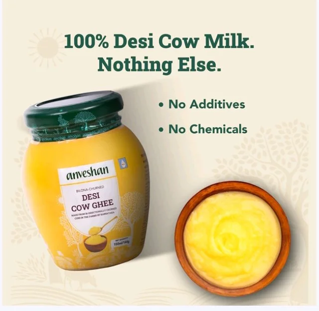 Anveshan Desi Cow A2 Ghee -Bilona Churned - 150 ml