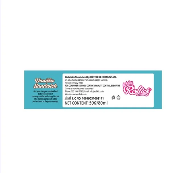 Rollick Vanilla Ice Cream Sandwich - 50 g