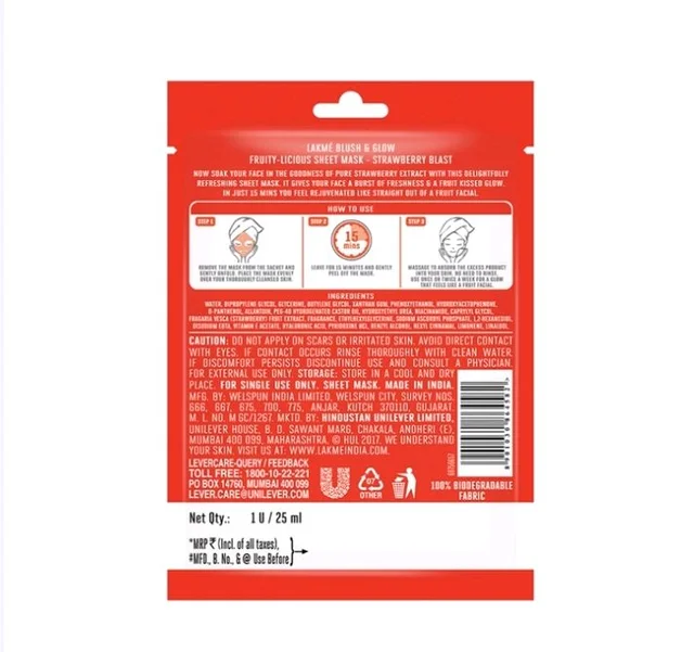 Lakme Blush & Glow Strawberry Blast Sheet Mask - 25 ml