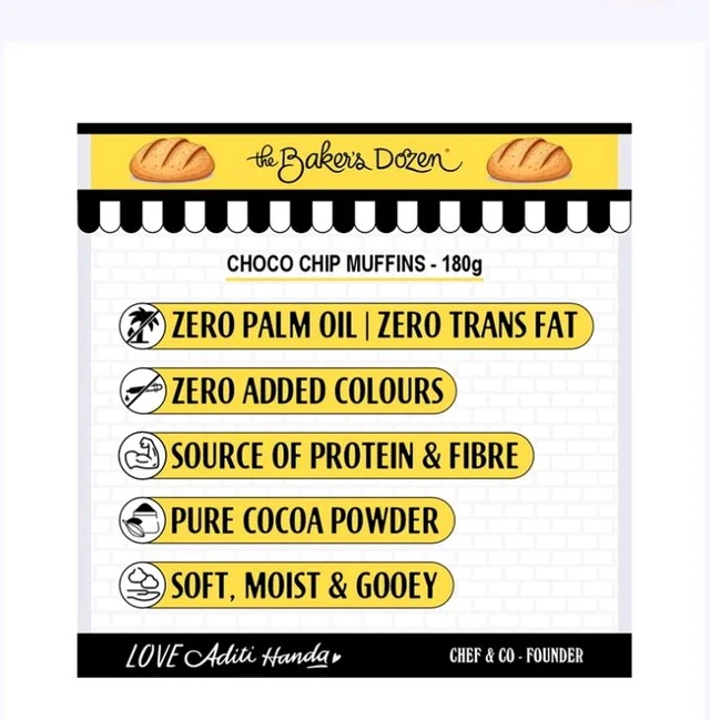 The Baker's Dozen Choco Chip Chocolate Muffin No Palm Oil, No Artificial Flavour - 180 g