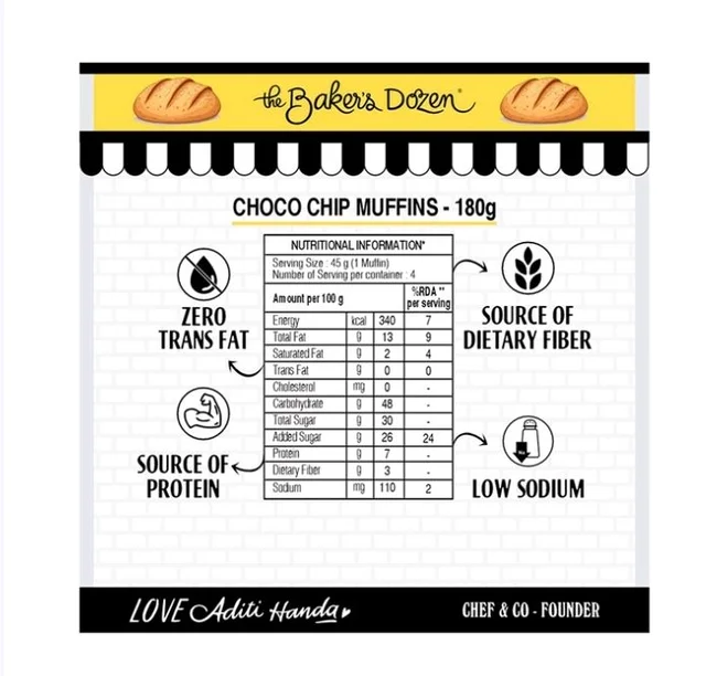 The Baker's Dozen Choco Chip Chocolate Muffin No Palm Oil, No Artificial Flavour - 180 g