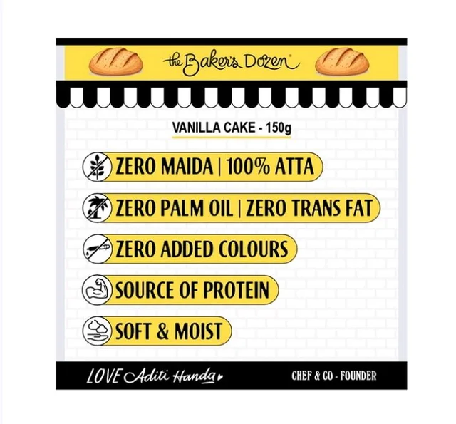 The Baker's Dozen Zero Maida Vanilla Pound Cake, Whole Wheat. - 150 g