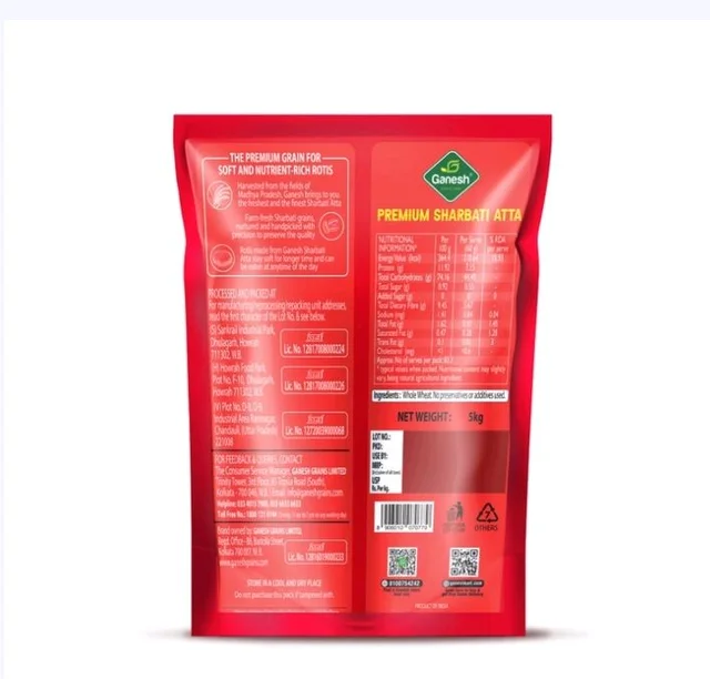 Ganesh Whole Wheat Premium Sharbati Atta - 5 kg