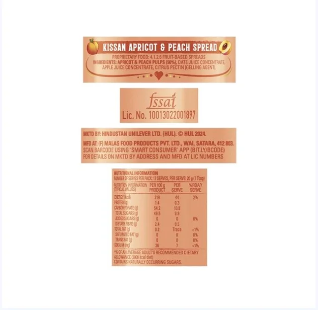 Kissan Apricot & Peach Jam Spread - 340 g
