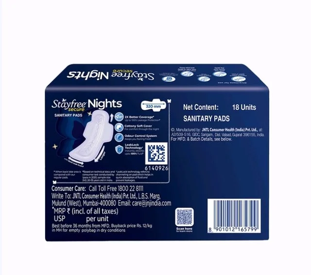 Stayfree Secure Nights Sanitary Pads - 18 pcs