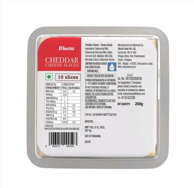 D'lecta 100% Cheddar Cheese Slices - 200 g