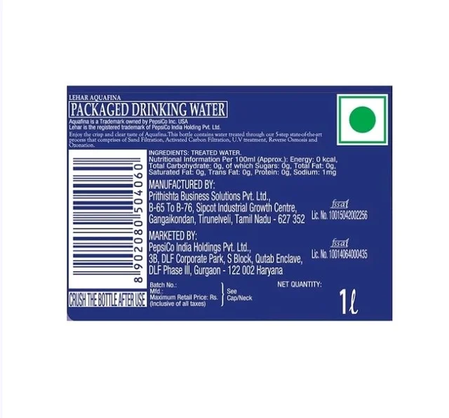 Aquafina Packaged Water - 1 ltr
