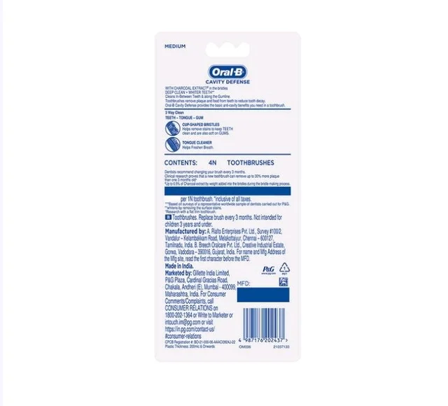 Oral-B Cavity Defense Toothbrush Set (with Charcoal Extract) - 4 pcs
