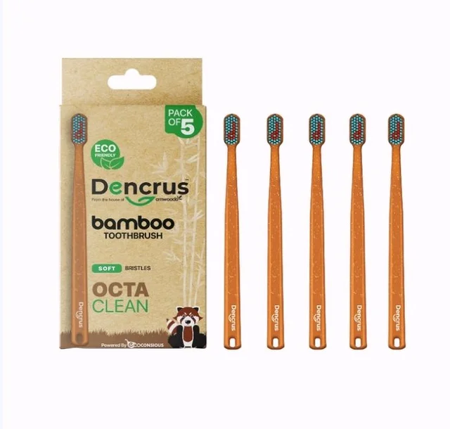 Dencrus Octa Clean Soft Bamboo Toothbrush Set (Pack of 5) - 5 pcs