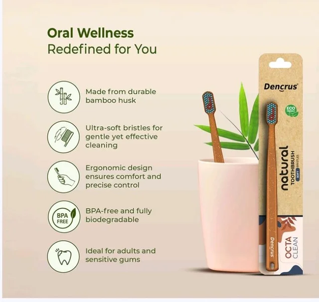 Dencrus Octa Clean Soft Bamboo Toothbrush Set (Pack of 5) - 5 pcs
