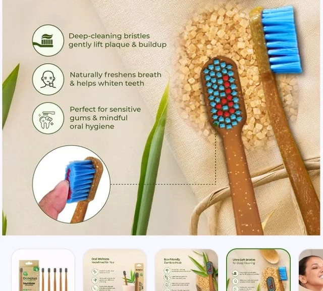 Dencrus Octa Clean Soft Bamboo Toothbrush Set (Pack of 5) - 5 pcs