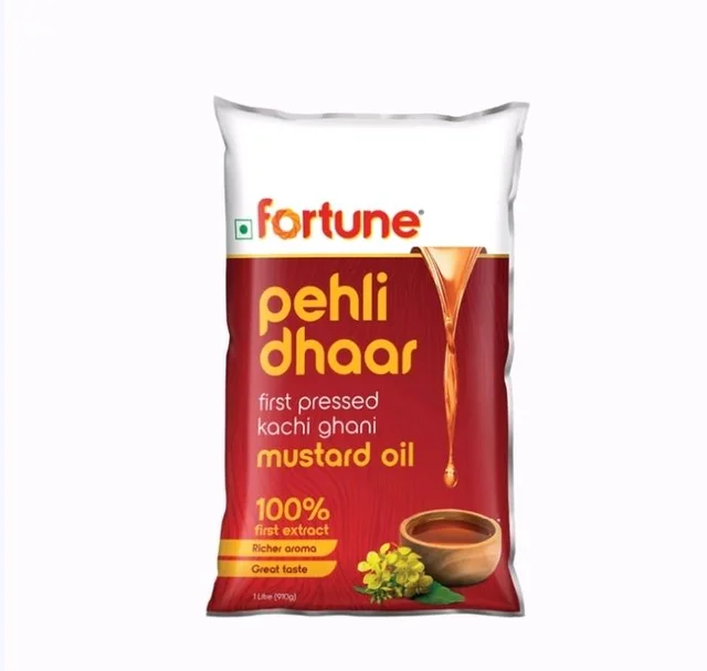 Fortune Pehli Dhar Kachi Ghani Cold Pressed Mustard Oil (Pouch) (Sorisha Tel) - 1 ltr
