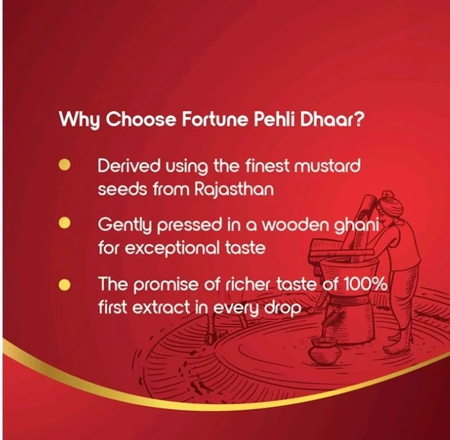 Fortune Pehli Dhar Kachi Ghani Cold Pressed Mustard Oil (Pouch) (Sorisha Tel) - 1 ltr