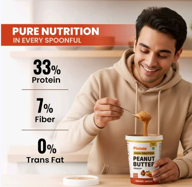 Pintola High Protein Organic Jaggery Crunchy Peanut Butter - 510 g