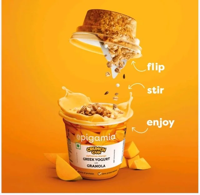 Epigamia Mango Crunch Flavoured Greek Yogurt with Granola - 115 g