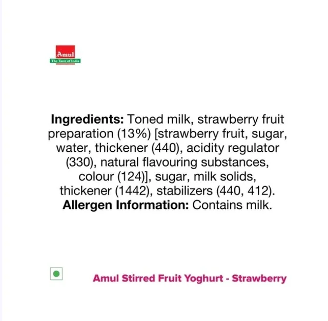 Amul Stirred Strawberry Flavoured Yogurt - 100 g