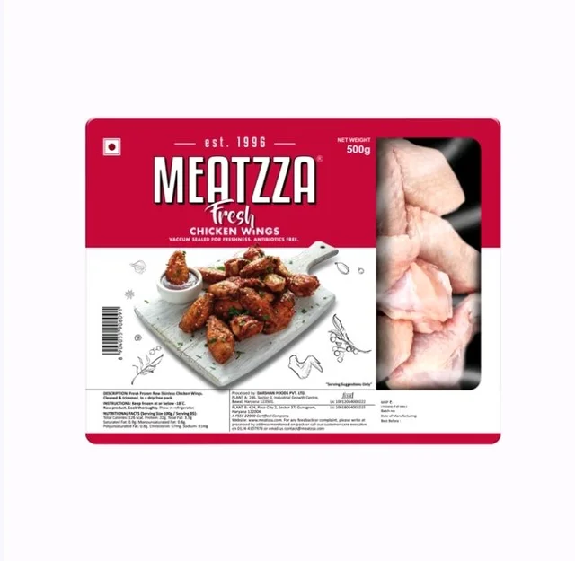 Meatzza Frozen Chicken Wings (Antibiotic Free) - 500 g (7 pcs)