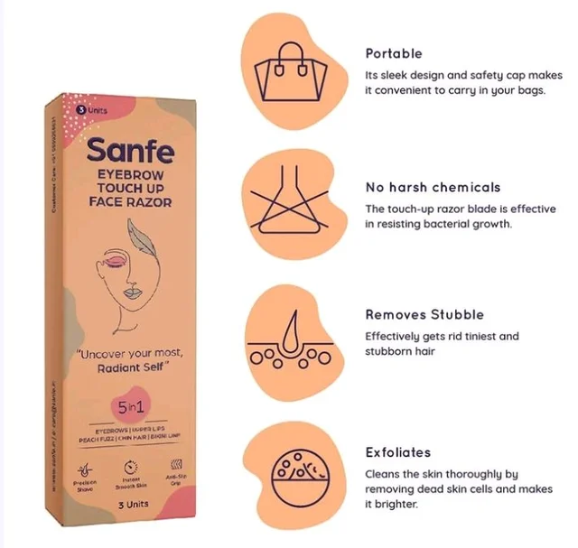 Sanfe Reusable Eyebrow Touch Up Face Razor - 3 pcs