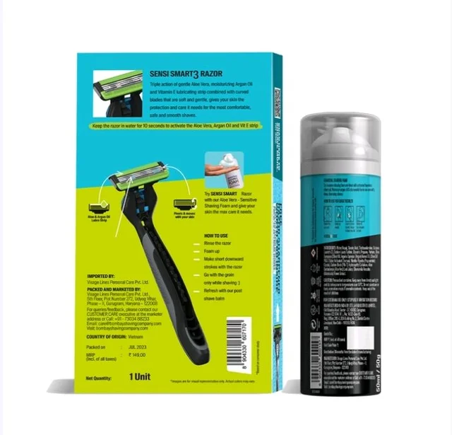 Bombay Shaving Company Sensi Smart 3 Razor & Charcoal Shaving Foam Combo - 1 pack