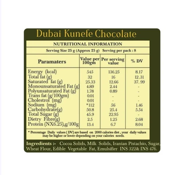 Karachi Bakery Dubai Kunafa Chocolate Bar - 90 g