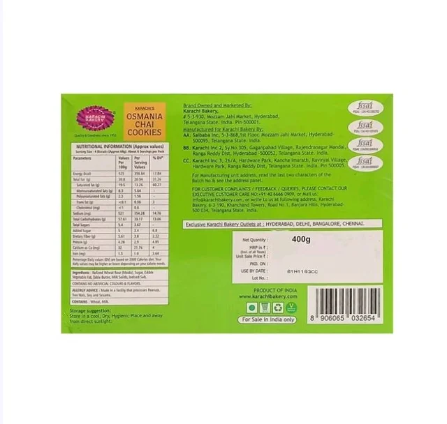 Karachi Bakery Osmania Chai
Bakery Cookies - 400 g