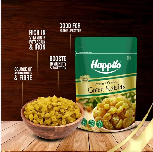 Happilo Premium Seedless Green Raisins (Kishmish) - 250 g